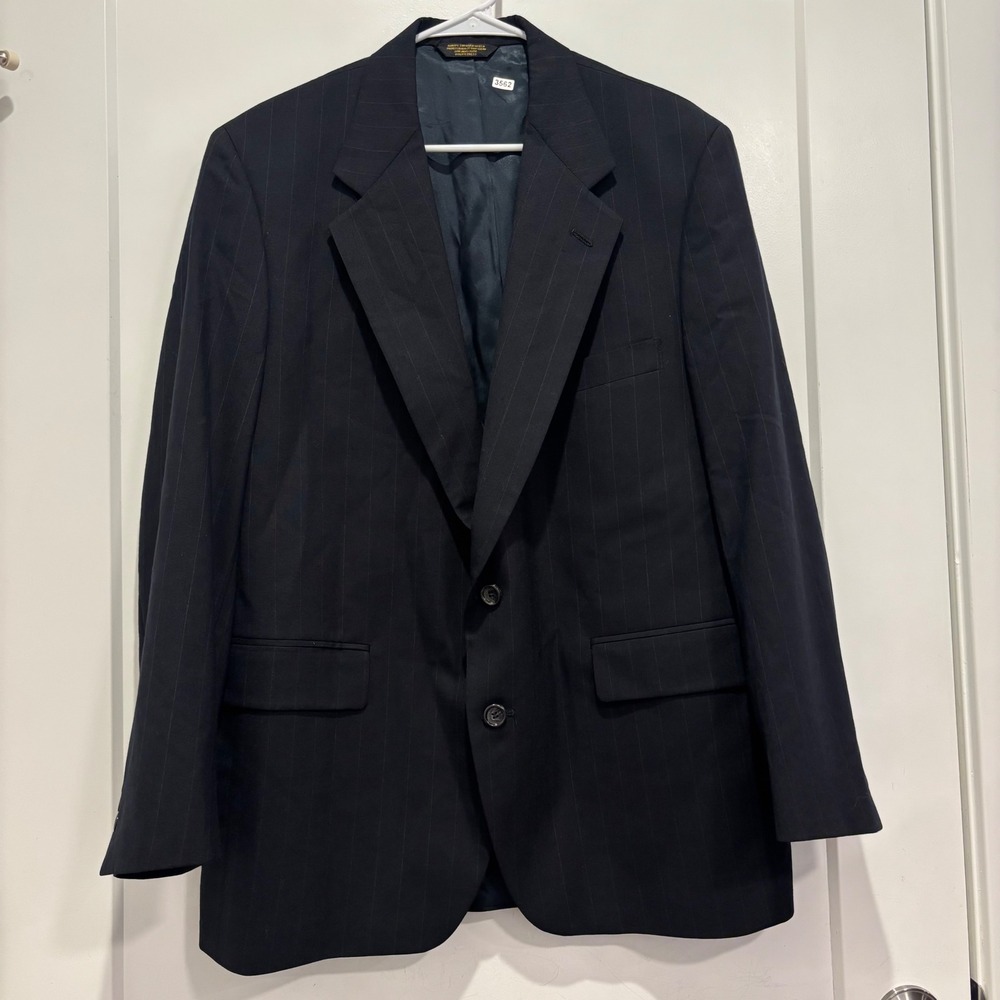 Evan-Picone Sterns Mens Navy Blue Pinstripe 100% Pure Wool Blazer Sport Coat